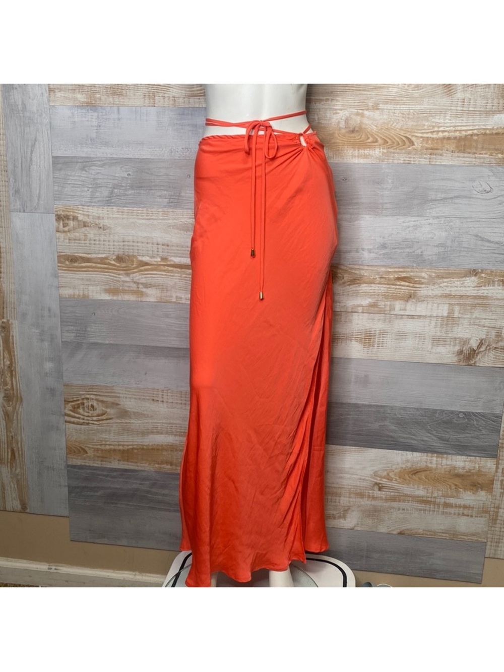 Free people Gorg coral slit silk skirt sz large retail $128